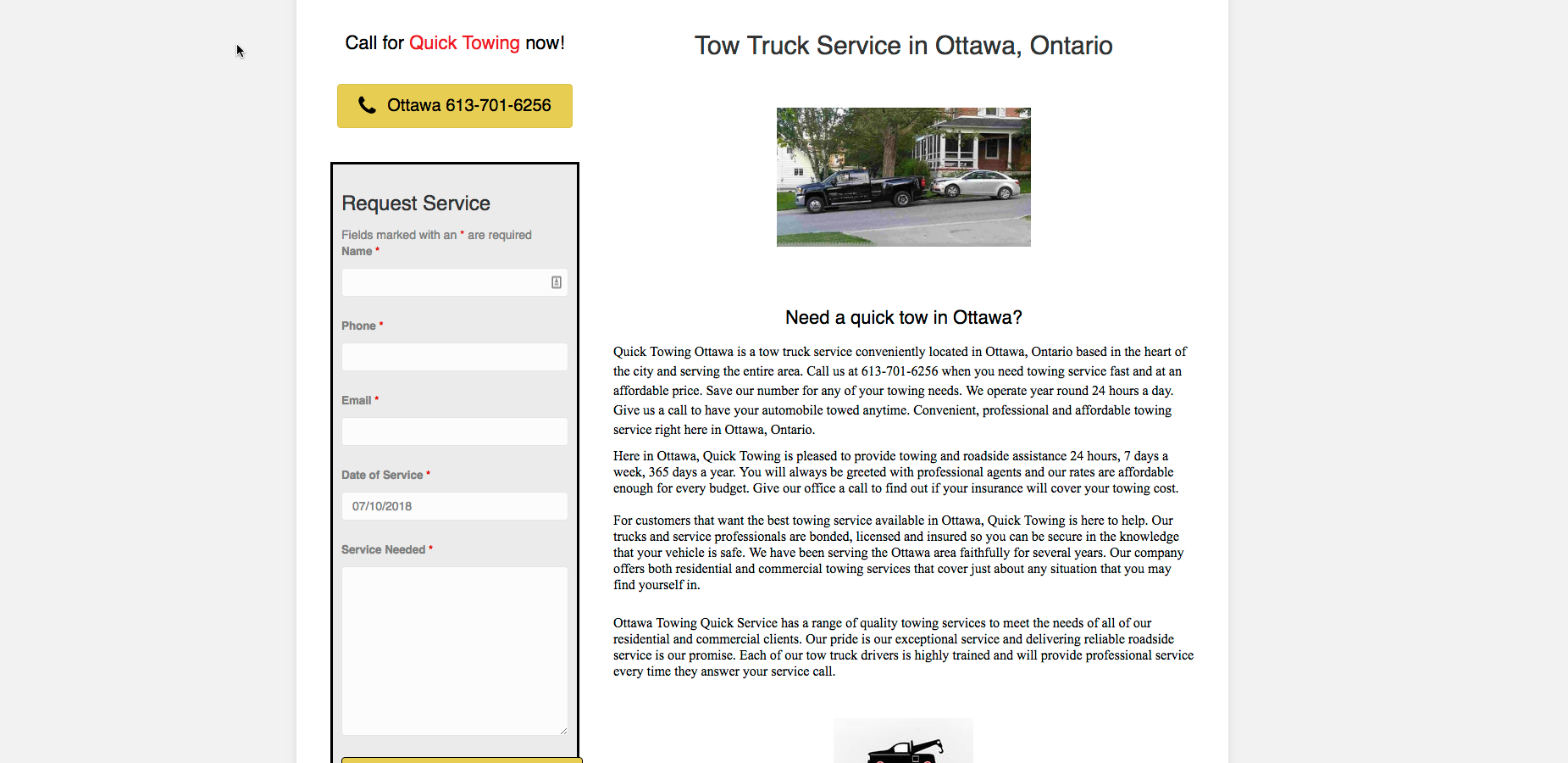 Quick Towing Ottawa website screenshot